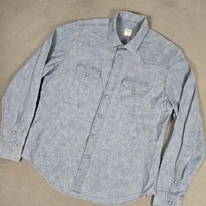 Eleventy Chambray Denim Pearl Snap Shirt Mens XL Western Long Sleeve *READ